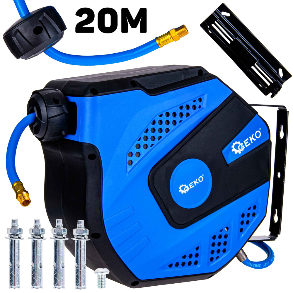 Samonavíjací závesný bubon s hadicou na vzduch, 8x12 mm, dĺžka 20 m, GEKO