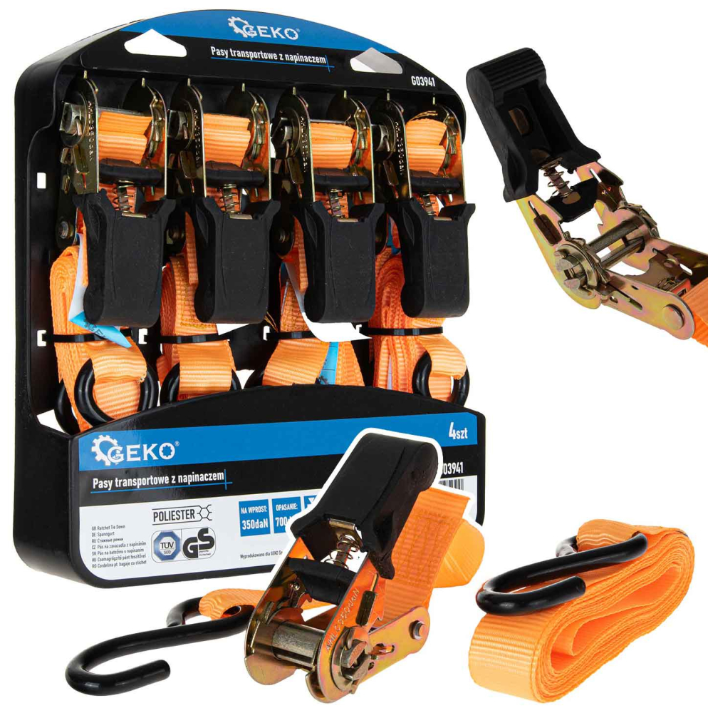 Remeň upínací s račňou 700 kg, sada 4 ks, 25 mm x 4,5 m, GEKO