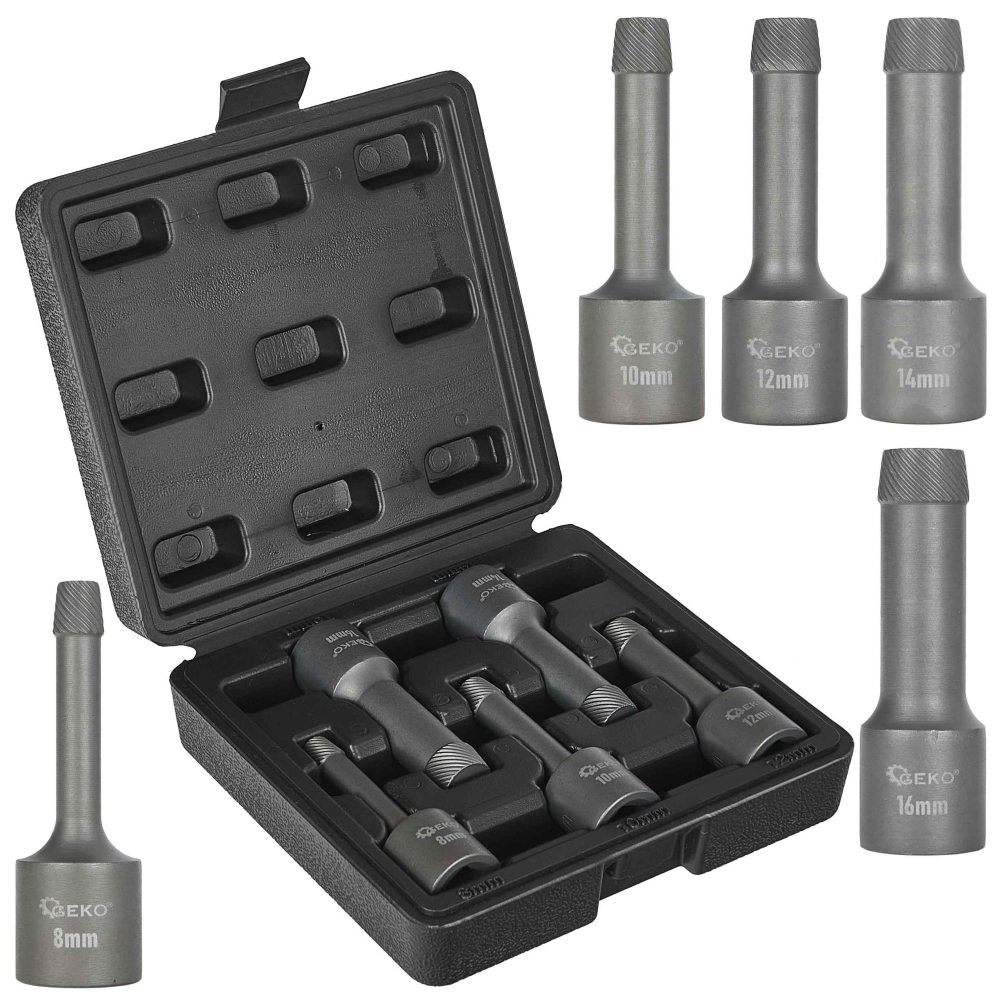Sada 1/2" vyťahovačov zalomených skrutiek a čapov 8-16 mm, 5-dielna, GEKO