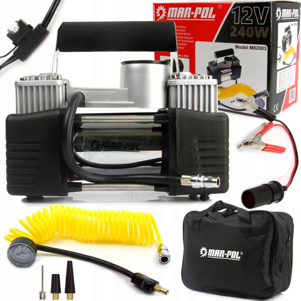 Automobilový kompresor do zásuvky 12V, maximálny tlak 10 barov,  MAR-POL