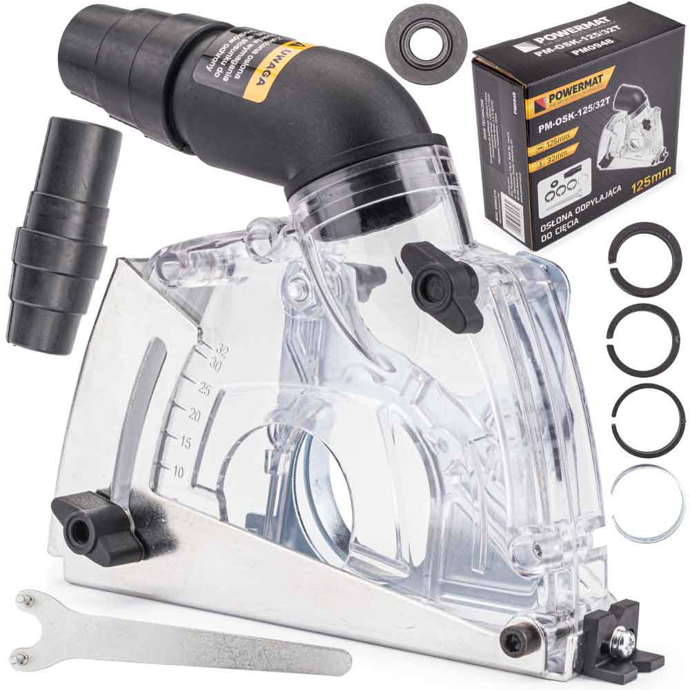 Ochranný kryt na odsávanie z uhlovej brúsky 125 mm pri rezaní, PM-OSK-125/32T,  POWERMAT