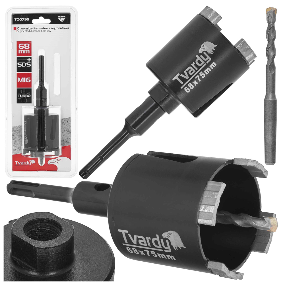Vrták diamantový korunkový so stredovým vrtákom, priemer 68 mm, upínanie SDS+, M16, TVARDY