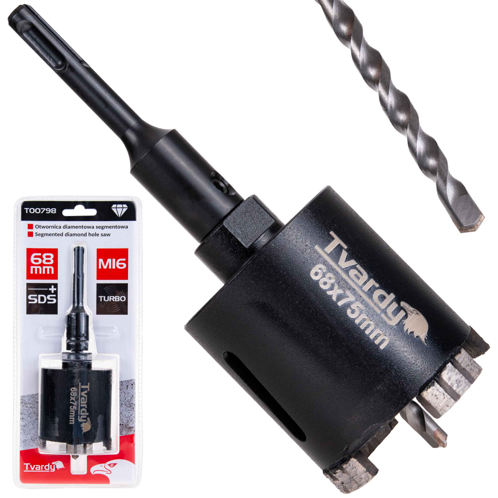 Vrták diamantový korunkový so stredovým vrtákom, priemer 68 mm, upínanie SDS+, M16, TVARDY