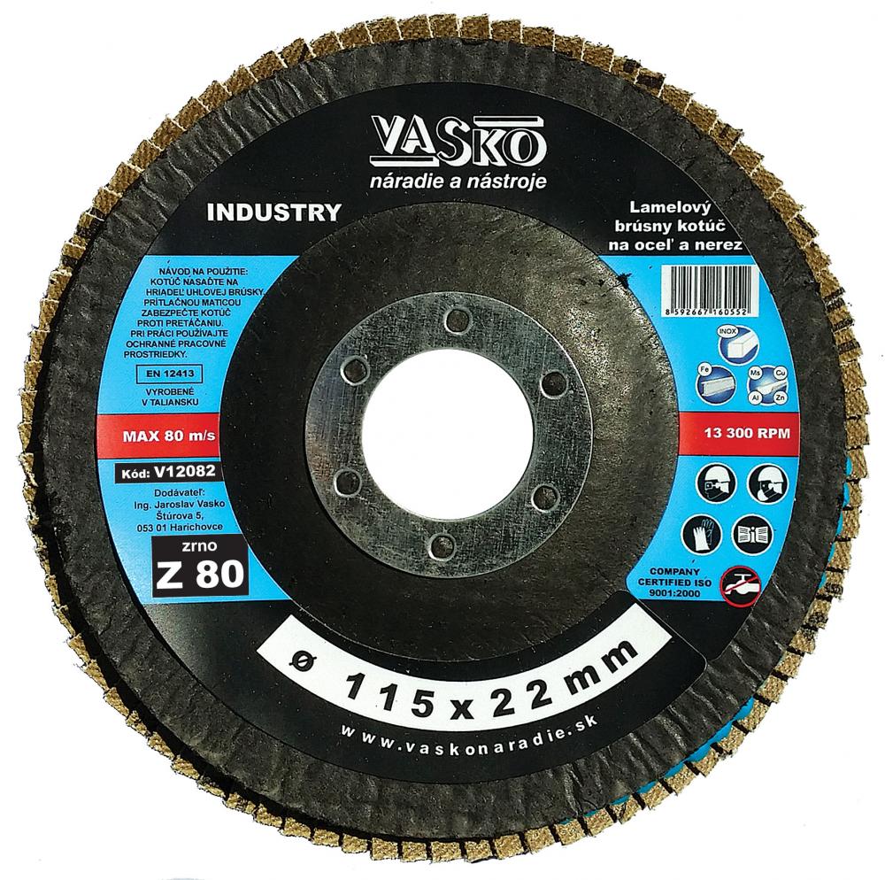 Lamelový brúsny kotúč na kov a NEREZ 115x22,2, zrno 80,  INDUSTRY