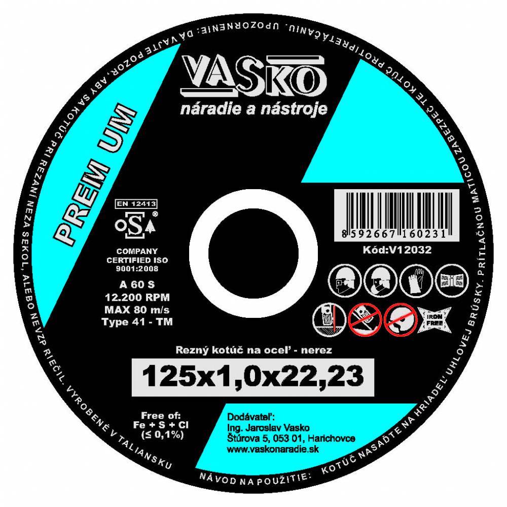 Rezný kotúč na kov a nerez 125 x 1,0 x 22,2  PREMIUM