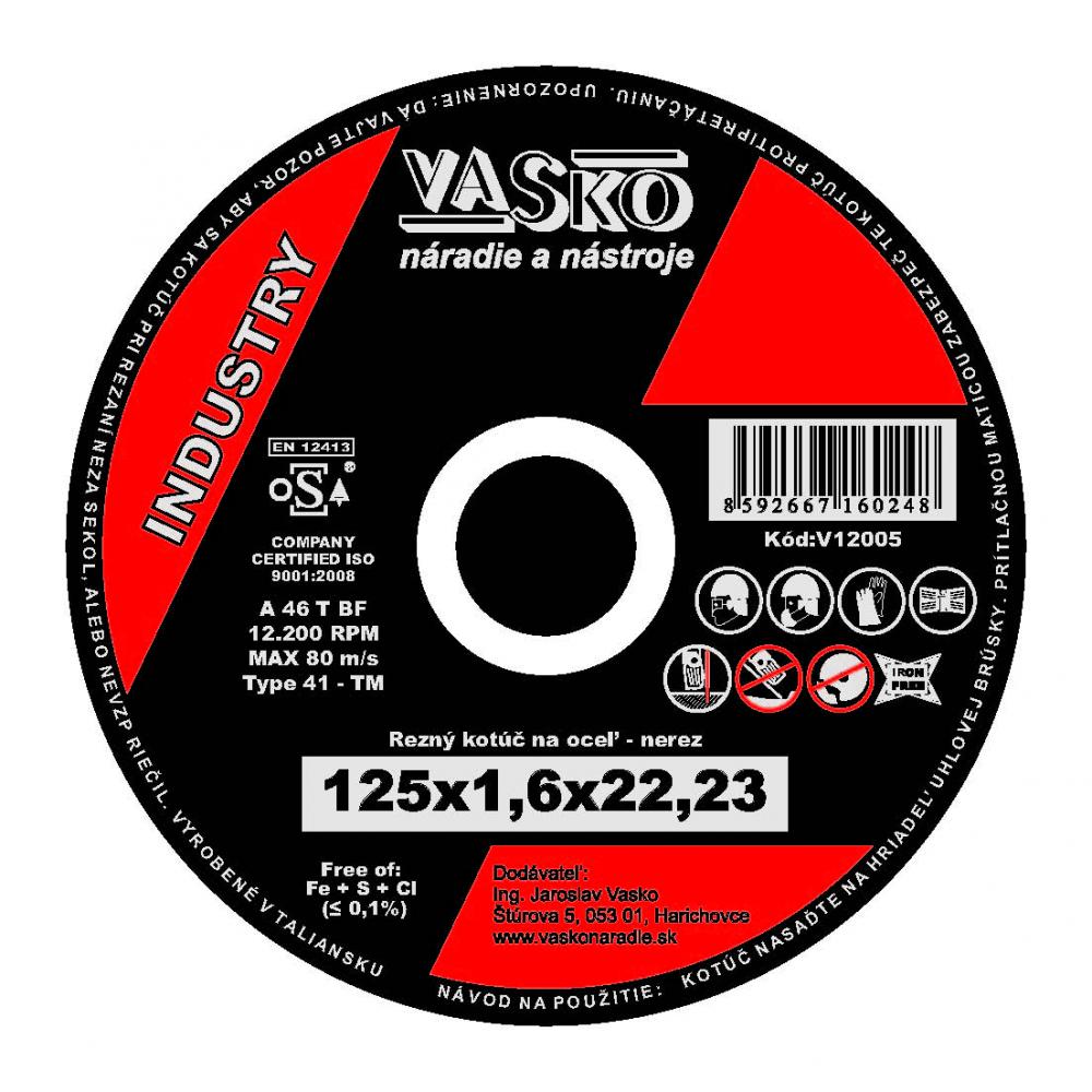 Rezný kotúč na kov a nerez 125 x 1,6 x 22,2  INDUSTRY