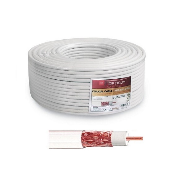 Koaxiálny kábel OPTICUM RG6, 120dB, 7mm, meď, biely 100m/bal