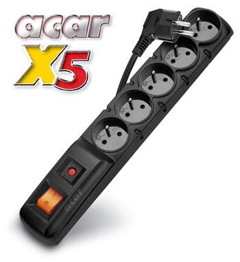 Rozvodný panel ACAR X5 / 5m 5x230V čierny + prepäťová ochrana